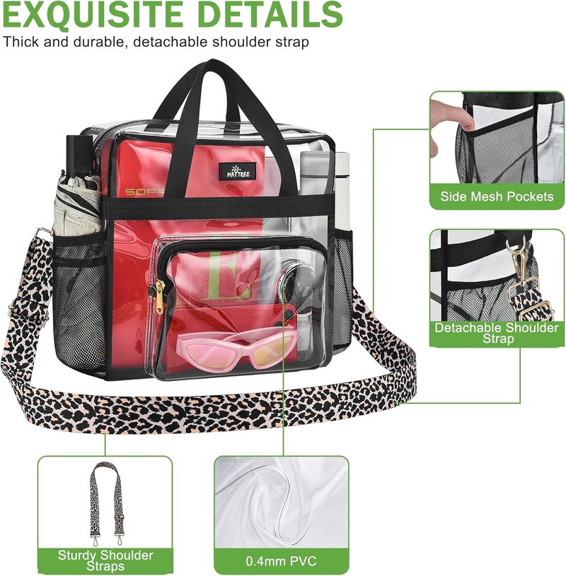 MAYTREE Clear Bag for Stadium Events, 12x6x12 Clear Tote Bag with Removable Strap, Transparent Bag for Concert Sports Festival, Leopard-Strap - Image 4
